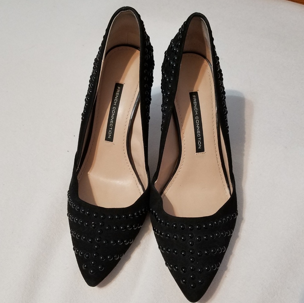 French Connection Black Studded Suede Pumps sz 10